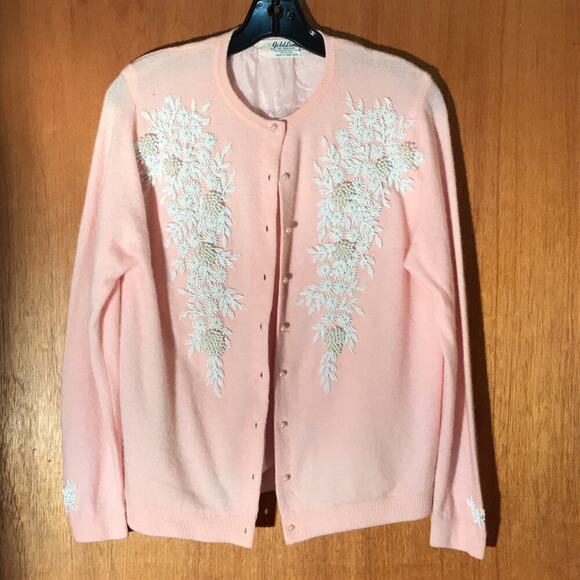 Vintage Gold Lamb Pink Embellished Cardigan Sweater. M - Picture 6 of 7